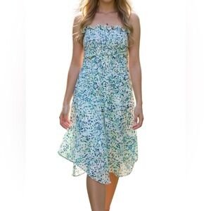 BCBGMaxAzria Silk Strapless Dress in Blue and Green - Size Small